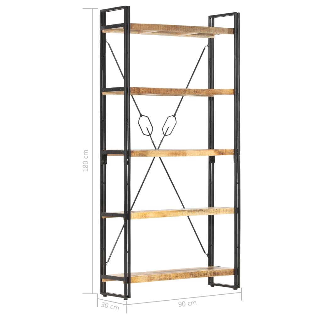 Libreria a 5 Ripiani 90x30x180 cm in Legno Massello di Mango | homemem39