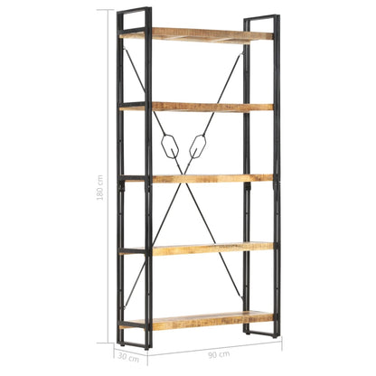 Libreria a 5 Ripiani 90x30x180 cm in Legno Massello di Mango | homemem39