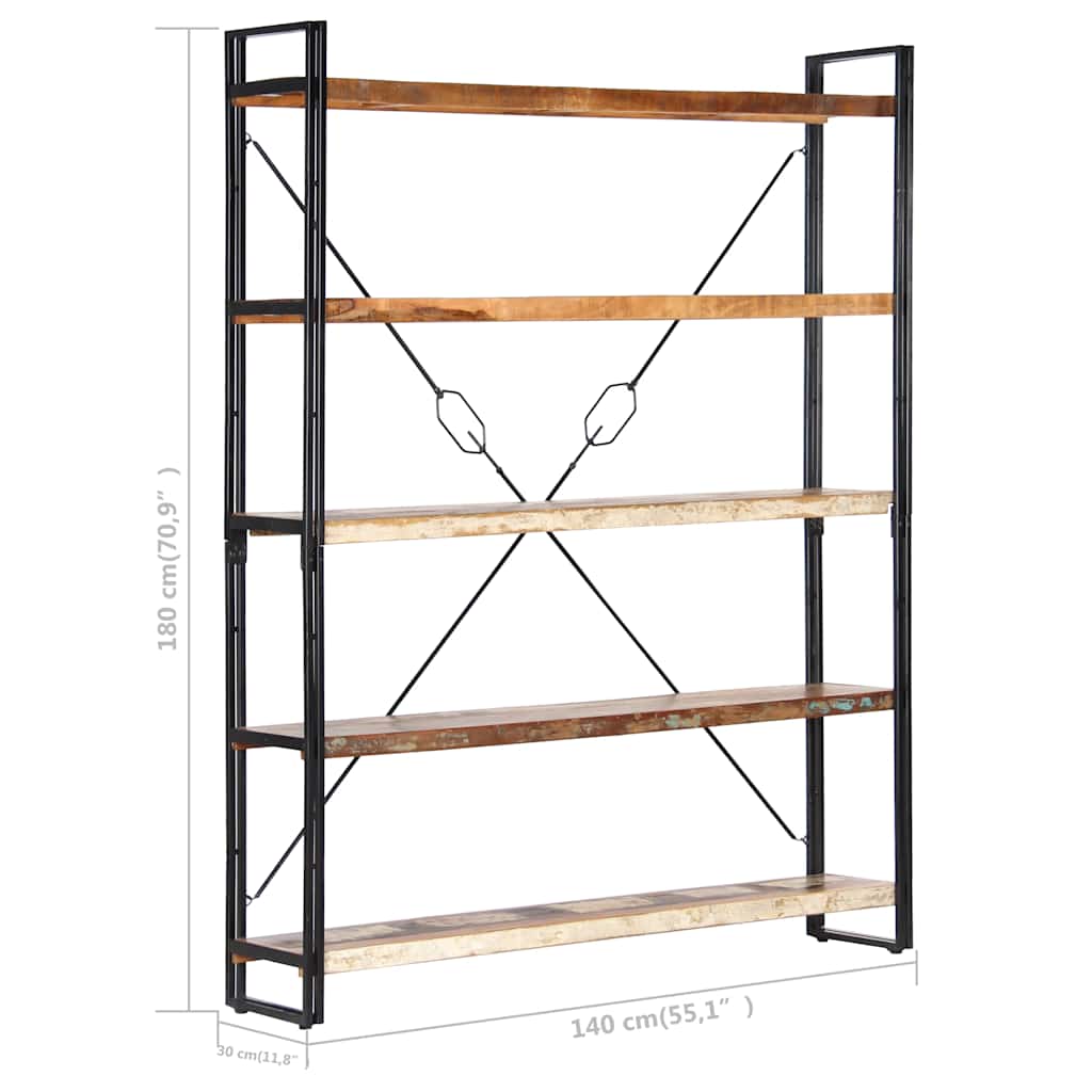 Libreria a 5 Ripiani 140x30x180 cm in Massello di Recupero | homemem39