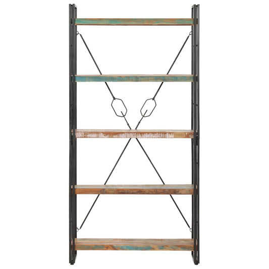 Libreria a 5 Ripiani 90x30x180 cm in Legno Massello di Recupero