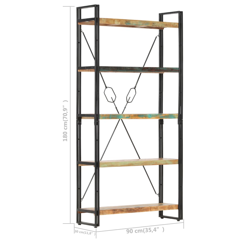 Libreria a 5 Ripiani 90x30x180 cm in Legno Massello di Recupero | homemem39