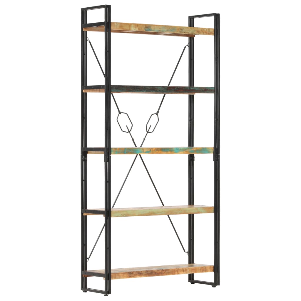 Libreria a 5 Ripiani 90x30x180 cm in Legno Massello di Recupero | homemem39