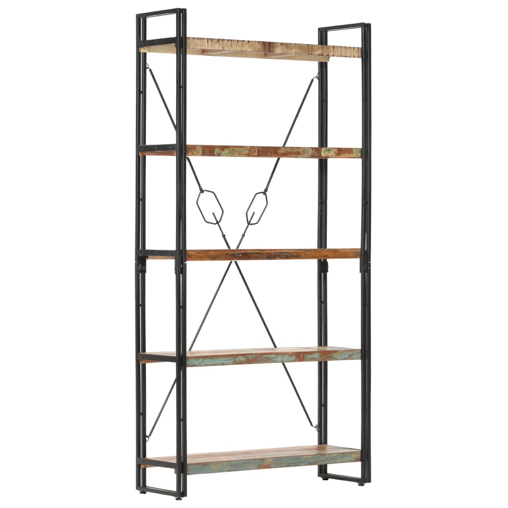 Libreria a 5 Ripiani 90x30x180 cm in Legno Massello di Recupero | homemem39