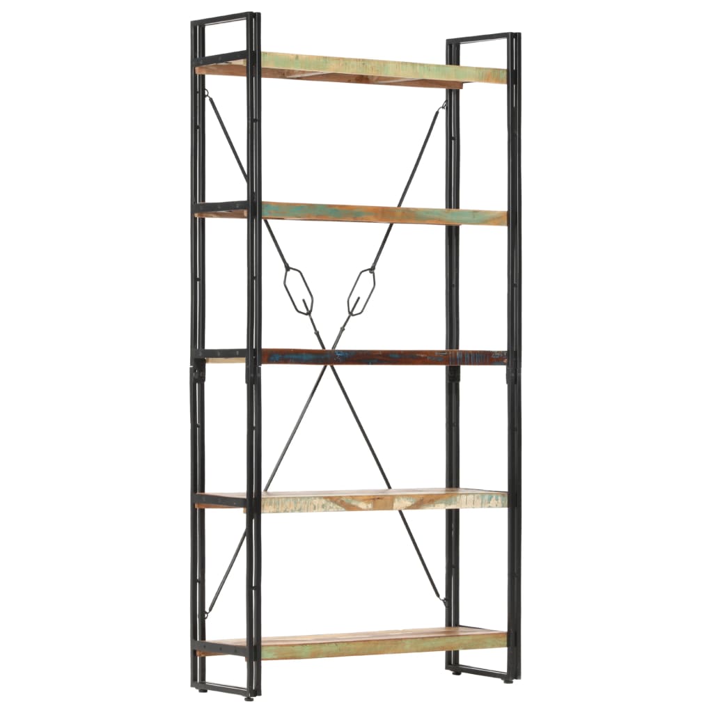 Libreria a 5 Ripiani 90x30x180 cm in Legno Massello di Recupero | homemem39