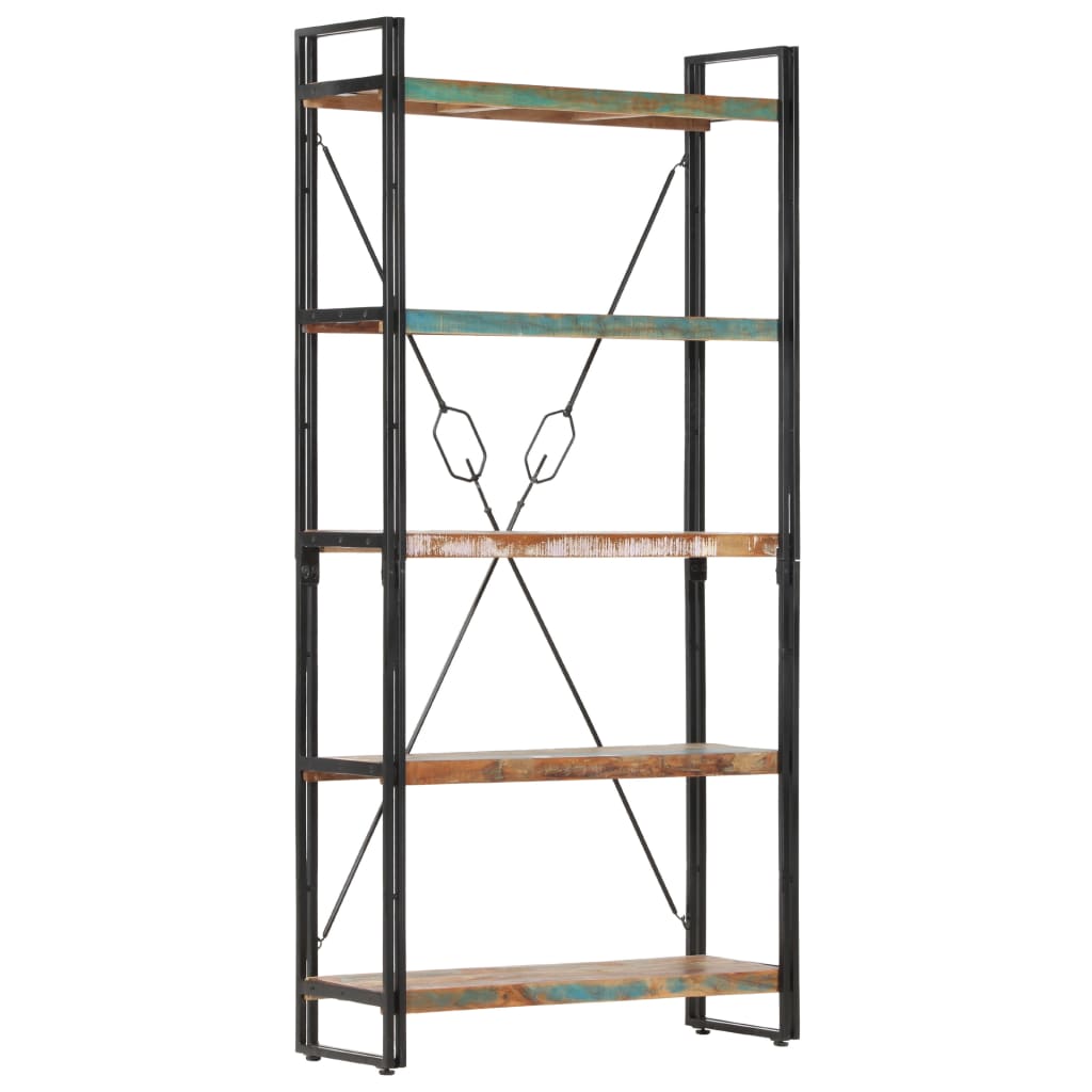 Libreria a 5 Ripiani 90x30x180 cm in Legno Massello di Recupero | homemem39