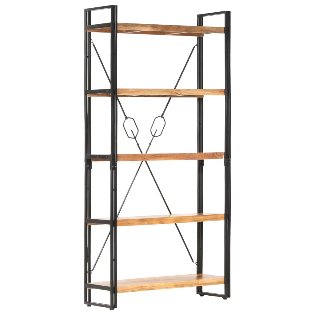 Libreria a 5 Ripiani 90x30x180 cm in Legno Massello di Acacia