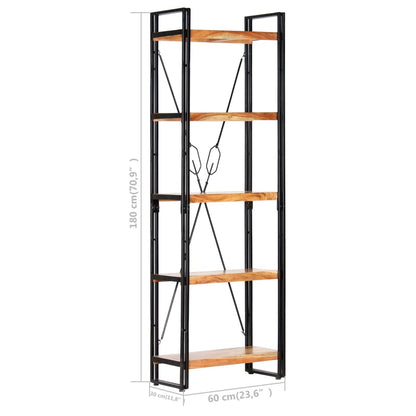 Libreria a 5 Ripiani 60x30x180 cm in Legno Massello di Acacia | homemem39