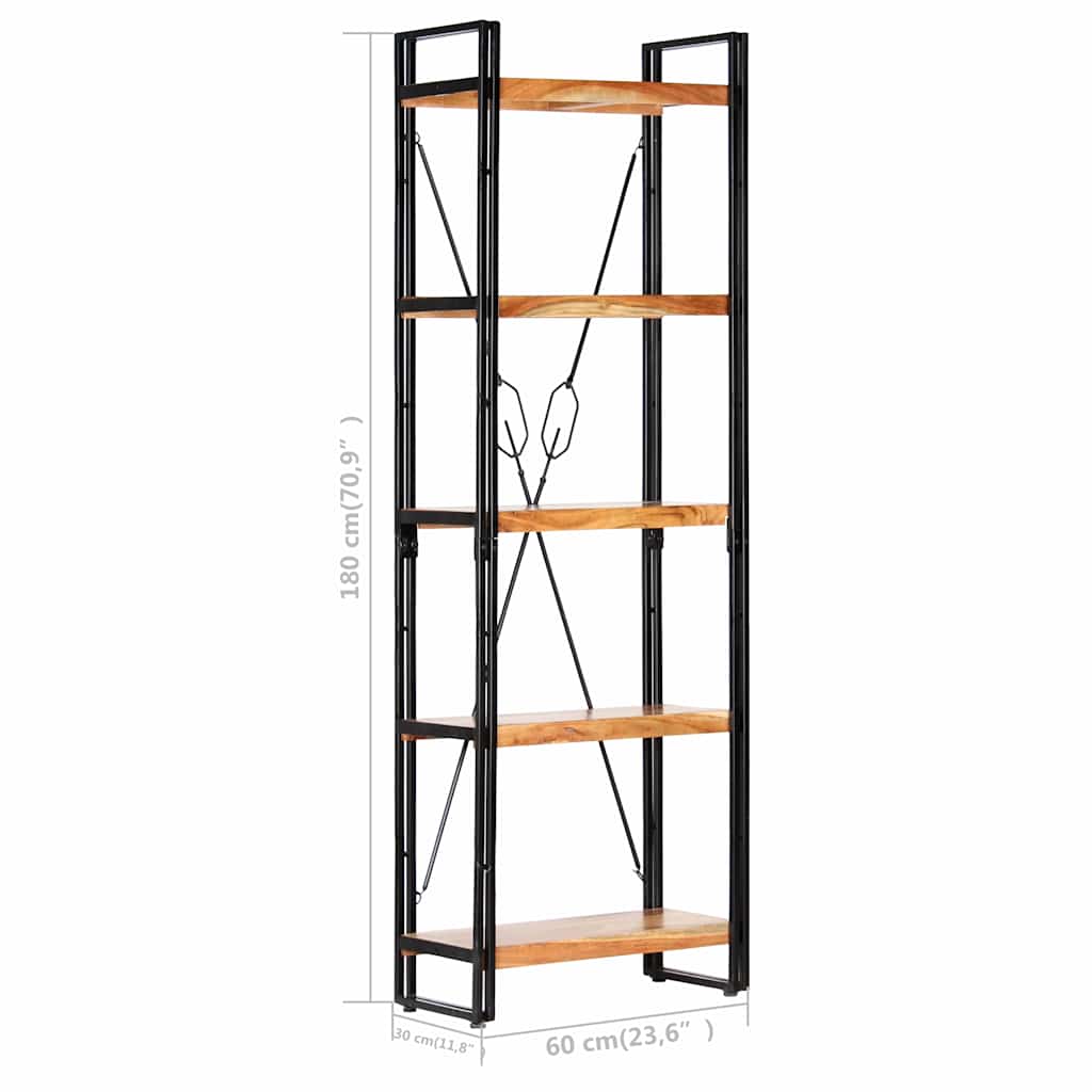 Libreria a 5 Ripiani 60x30x180 cm in Legno Massello di Acacia