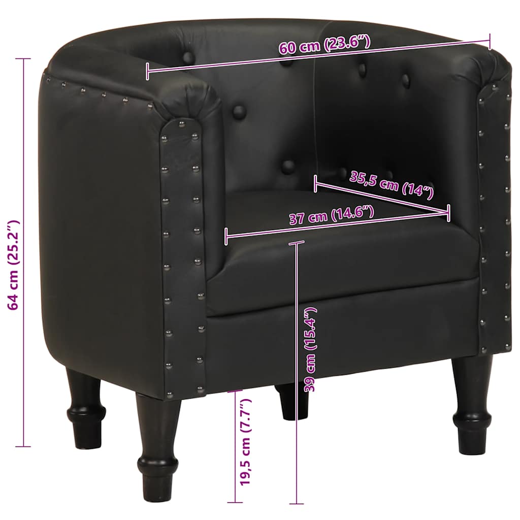 Poltrona Cabriolet Nera in Vera Pelle