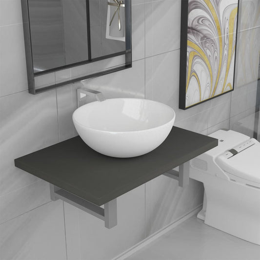 Set Mobili da Bagno 2 pz Ceramica Grigio | homemem39