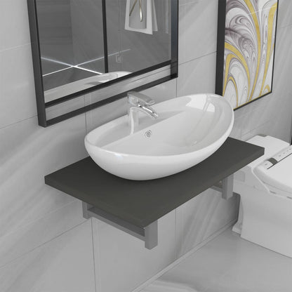 Set Mobili da Bagno 2 pz Ceramica Grigio | homemem39