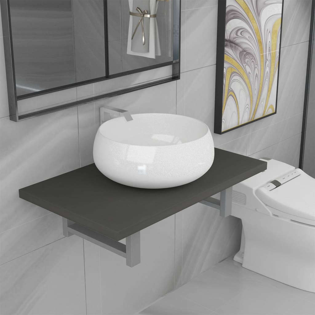 Set Mobili da Bagno 2 pz Ceramica Grigio | homemem39
