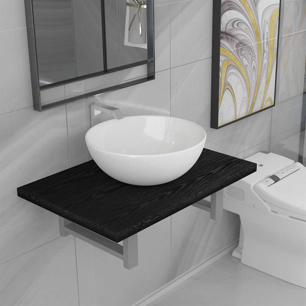 Set Mobili da Bagno 2 pz Ceramica Nero