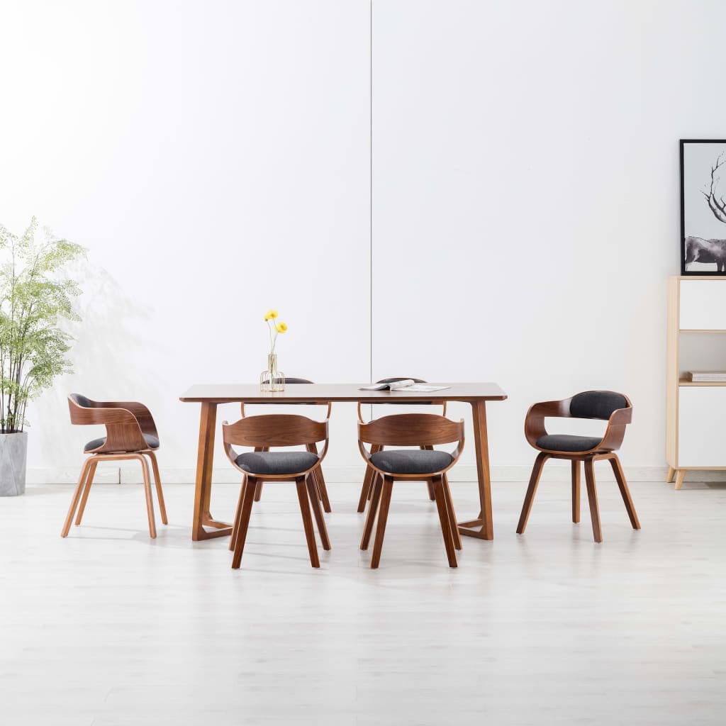 Sedie da Pranzo 6 pz Grigio Scuro in Tessuto e Legno Curvato | homemem39