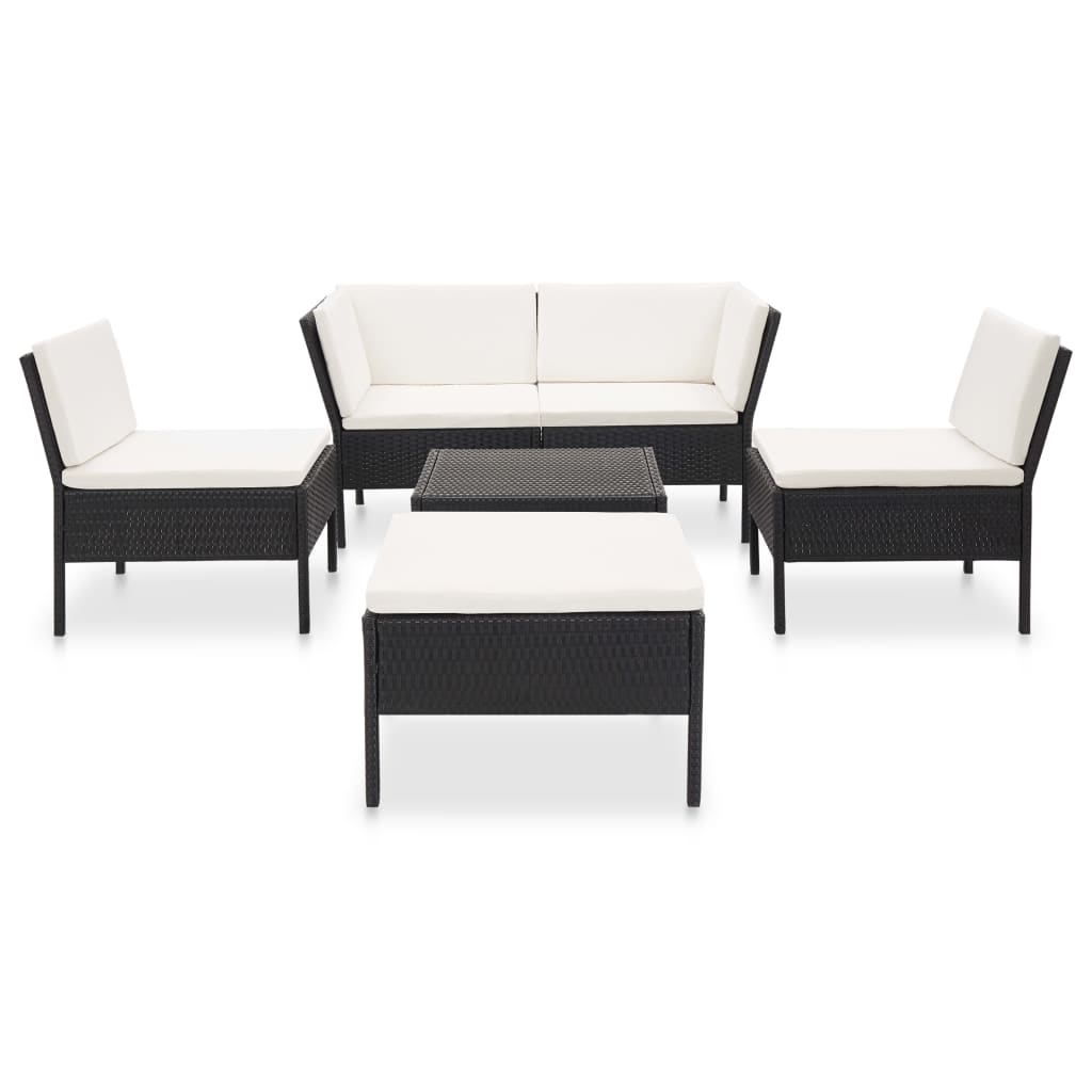 Set Divani da Giardino 6 pz con Cuscini in Polyrattan Nero | homemem39