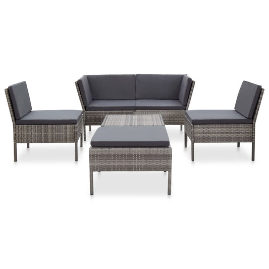 Set Divani da Giardino 6 pz con Cuscini in Polyrattan Grigio | homemem39