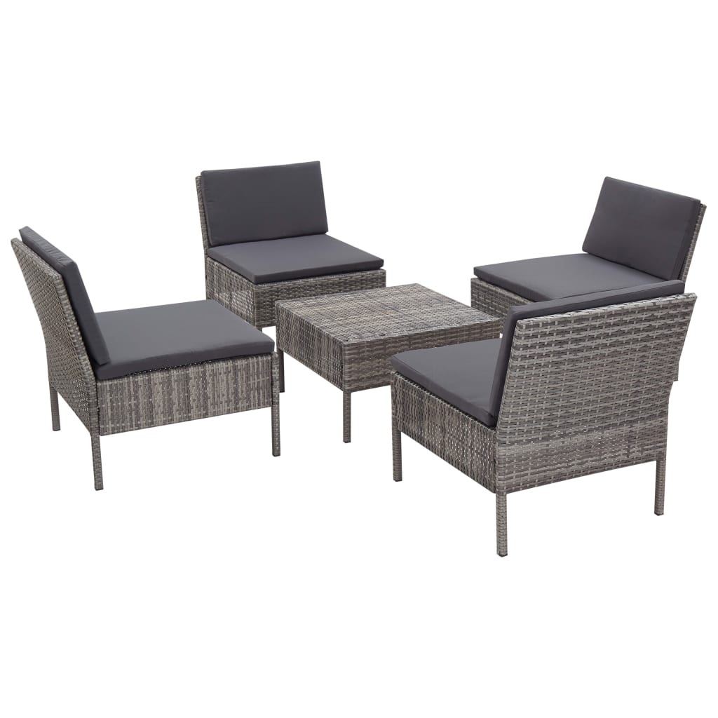Set Divani da Giardino 5 pz con Cuscini in Polyrattan Grigio | homemem39