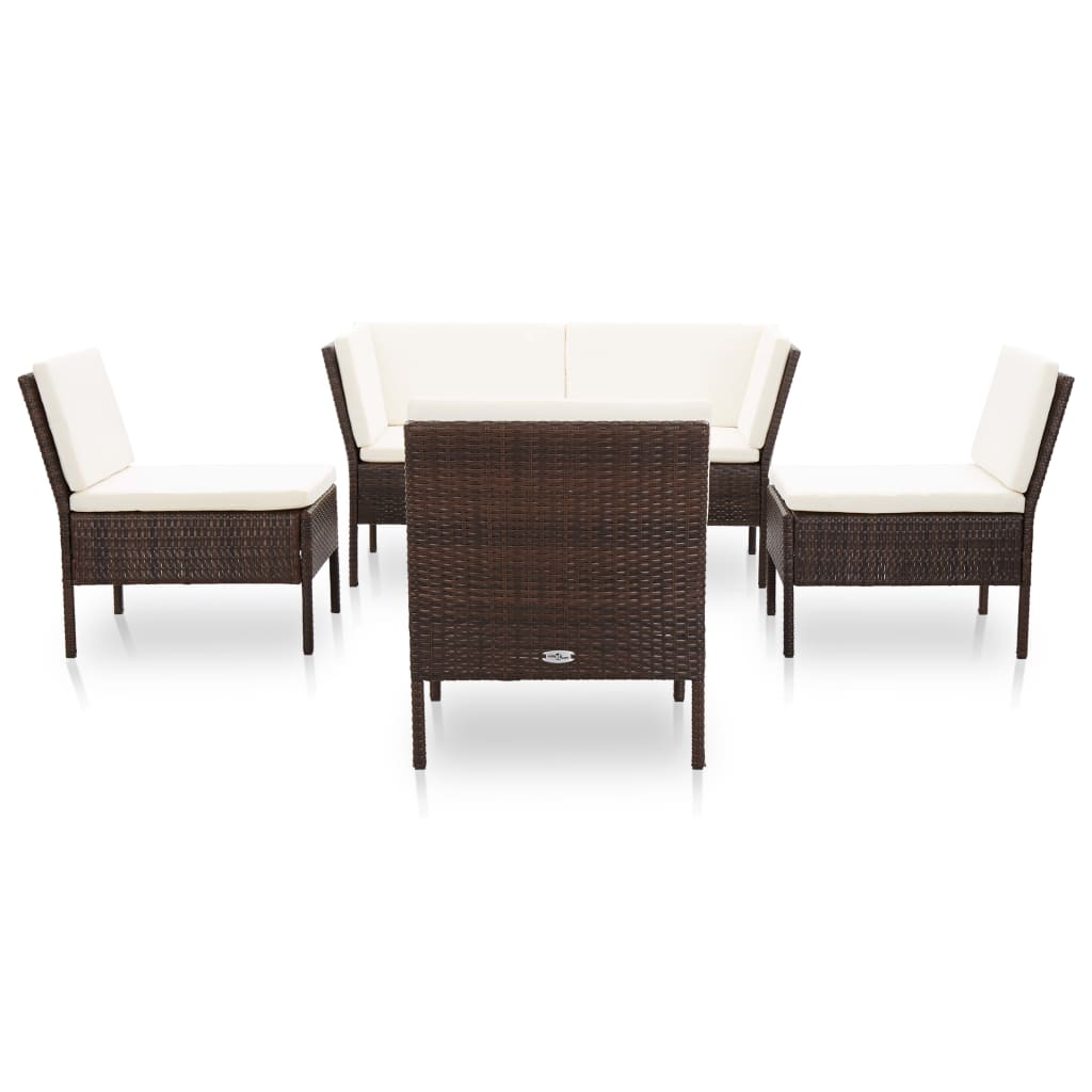 Set Divani da Giardino 6 pz con Cuscini in Polyrattan Marrone | homemem39