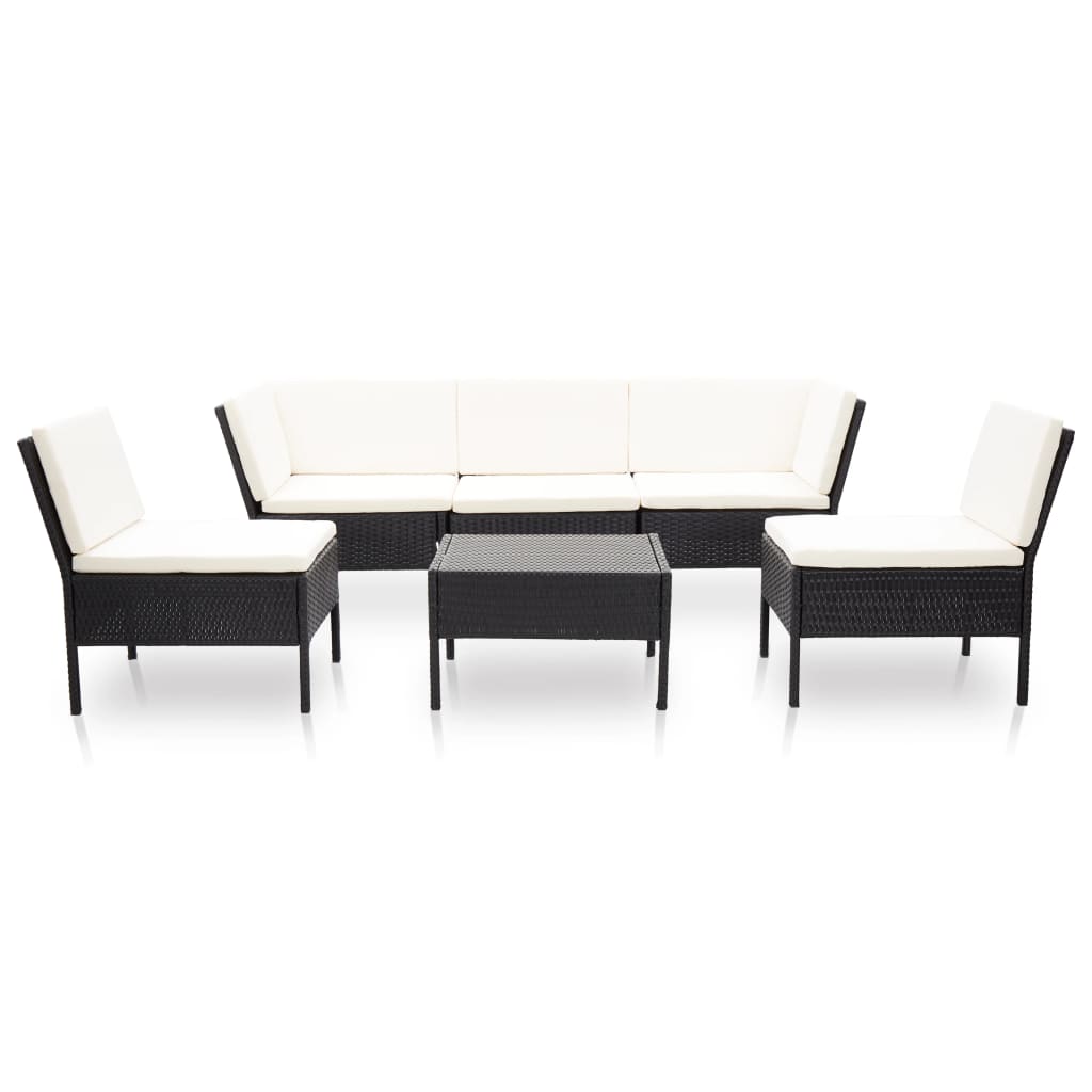 Set Divani da Giardino 6 pz con Cuscini in Polyrattan Nero | homemem39