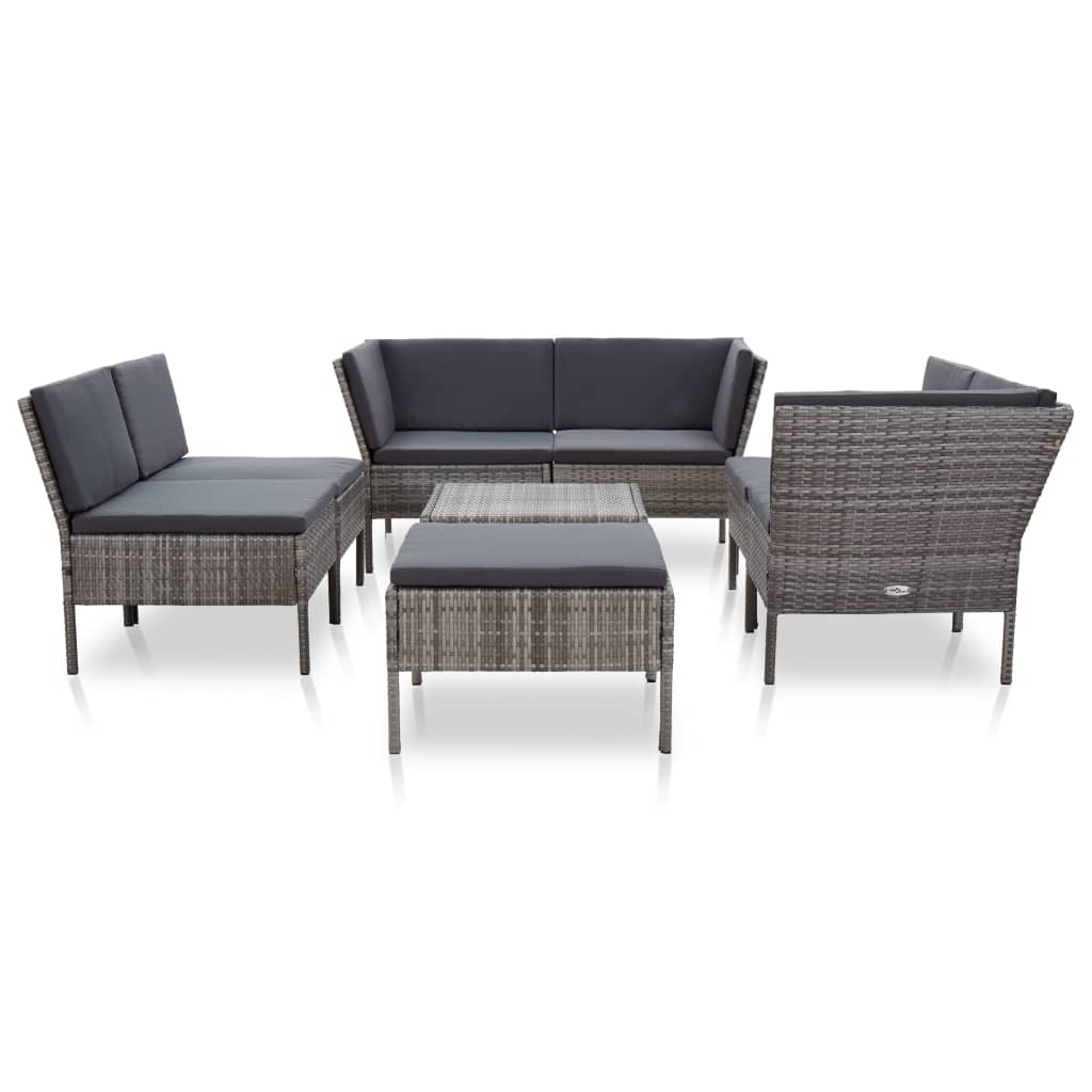 Set Divani da Giardino 8 pz con Cuscini in Polyrattan Grigio | homemem39