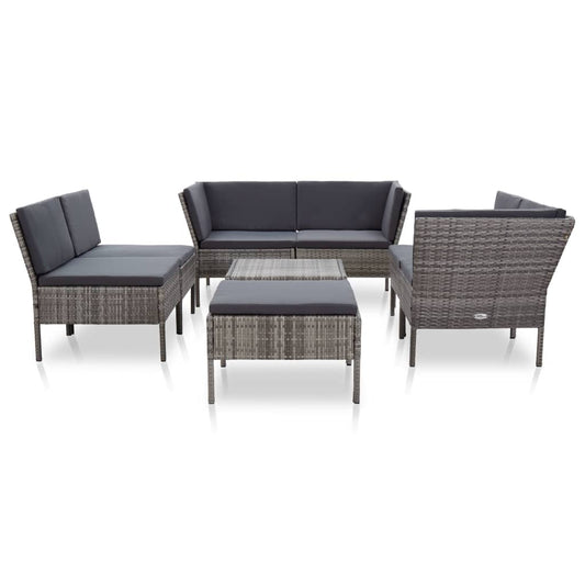 Set Divani da Giardino 8 pz con Cuscini in Polyrattan Grigio | homemem39
