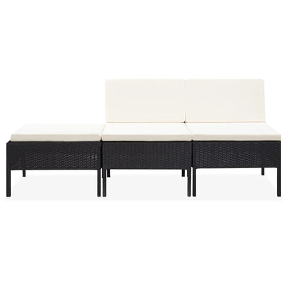 Set Divani da Giardino 3 pz con Cuscini in Polyrattan Nero - homemem39