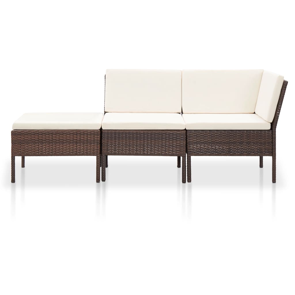 Set Divani da Giardino 3 pz con Cuscini in Polyrattan Marrone - homemem39