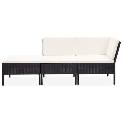 Set Divani da Giardino 3 pz con Cuscini in Polyrattan Nero | homemem39