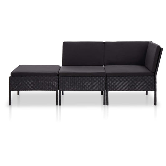Set Divani da Giardino 3 pz con Cuscini in Polyrattan Nero | homemem39
