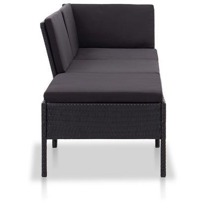 Set Divani da Giardino 3 pz con Cuscini in Polyrattan Nero | homemem39