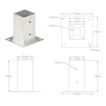Ancoraggi Pali 4 pz in Metallo Zincato 71 mm - homemem39