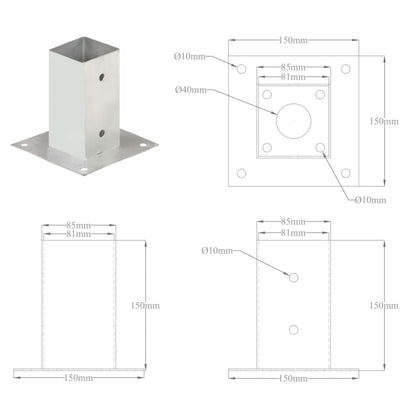 Ancoraggi Pali 4 pz in Metallo Zincato 81 mm | homemem39