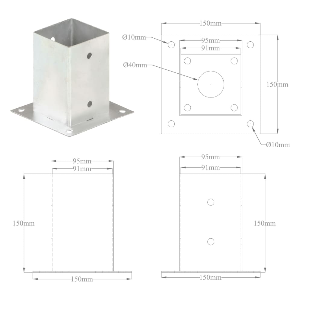 Ancoraggi Pali 4 pz in Metallo Zincato 91 mm | homemem39