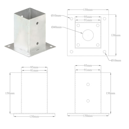 Ancoraggi Pali 4 pz in Metallo Zincato 91 mm - homemem39