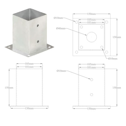 Ancoraggi Pali 4 pz in Metallo Zincato 101 mm | homemem39