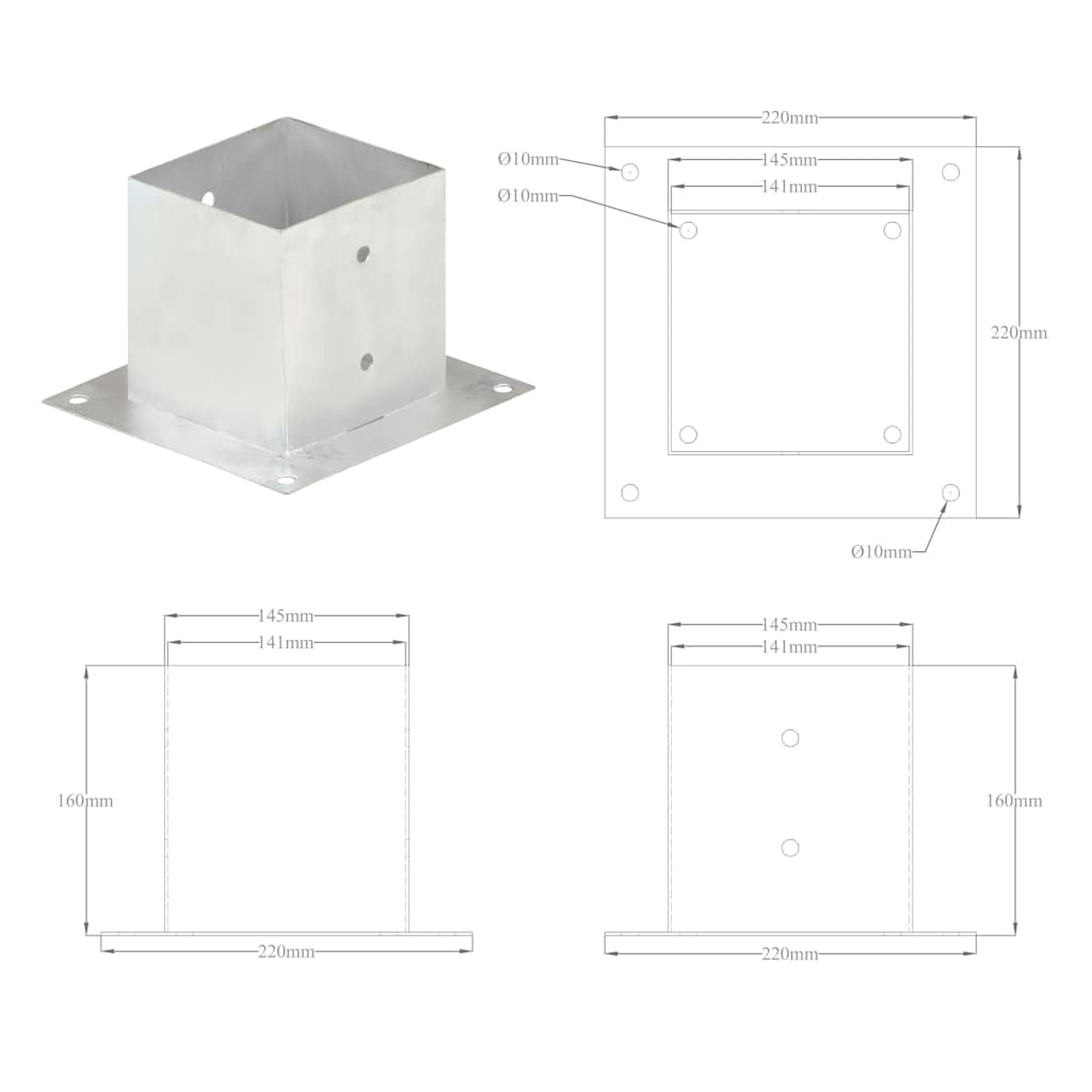 Ancoraggi Pali 4 pz in Metallo Zincato 141 mm | homemem39