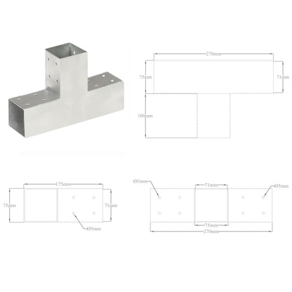 Connettori per Pali a Forma di T 4 pz Metallo Zincato 71x71 mm | homemem39