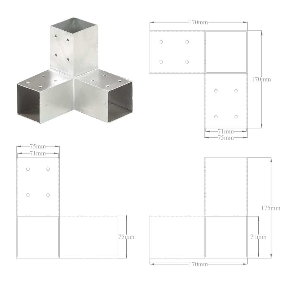 Connettori per Pali a Forma di Y 4 pz Metallo Zincato 71x71 mm | homemem39