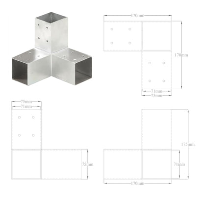 Connettori per Pali a Forma di Y 4 pz Metallo Zincato 71x71 mm | homemem39