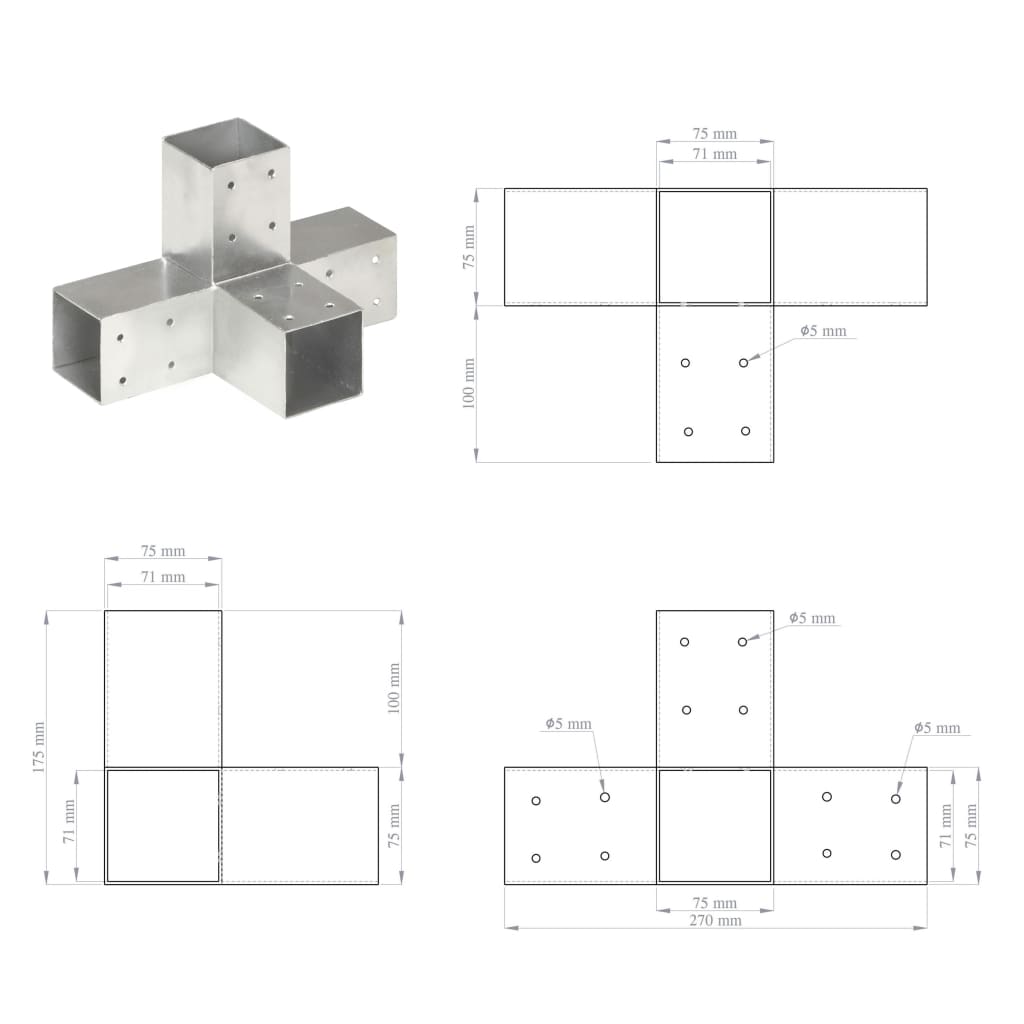 Connettore per Pali a Forma di X in Metallo Zincato 71x71 mm | homemem39