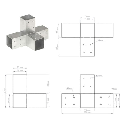 Connettori per Pali a Forma di X 4 pz in Metallo Zincato 71x71 mm | homemem39