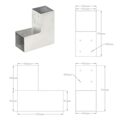 Connettore per Pali a Forma di L in Metallo Zincato 81x81 mm | homemem39