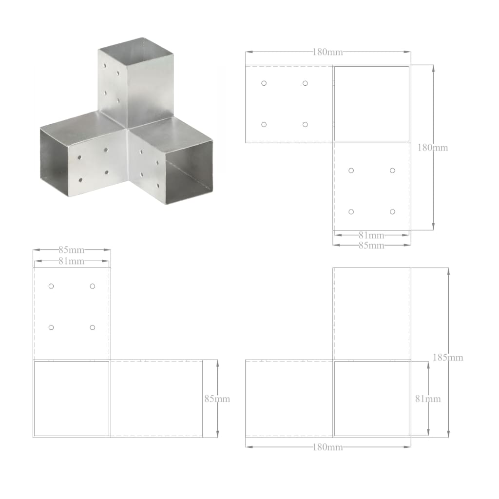 Connettore per Pali a Forma di Y in Metallo Zincato 81x81 mm | homemem39