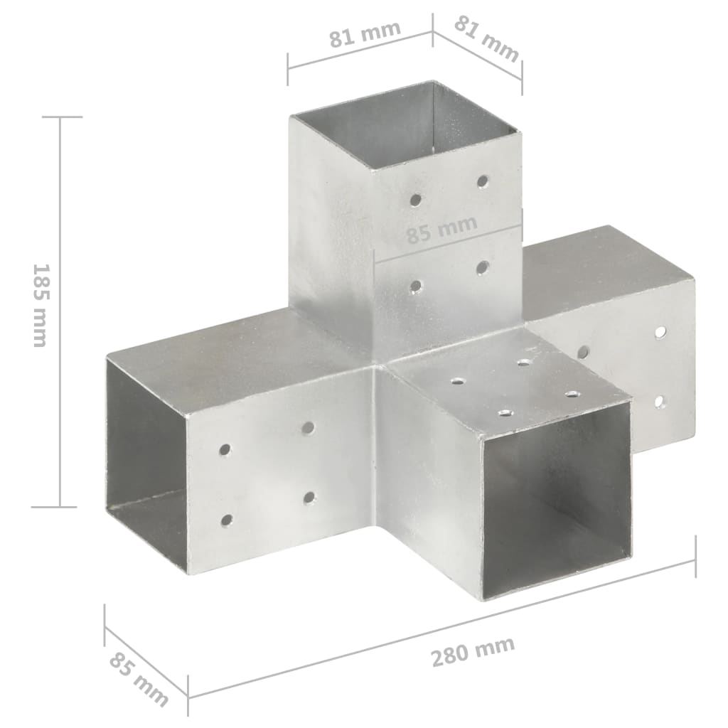 Connettori per Pali a Forma di X 4 pz Metallo Zincato 81x81 mm | homemem39