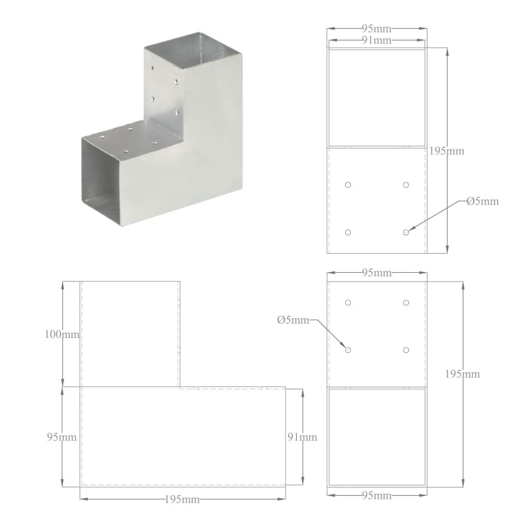 Connettore per Pali a Forma di L in Metallo Zincato 91x91 mm | homemem39