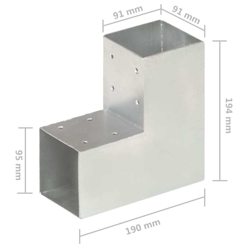 Connettori per Pali a Forma di L 4 pz Metallo Zincato 91x91 mm | homemem39