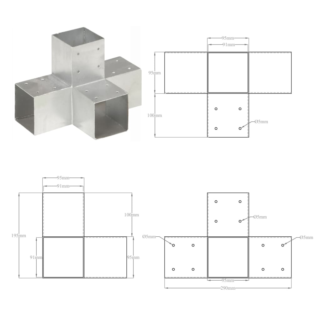 Connettore per Pali a Forma di X in Metallo Zincato 91x91 mm | homemem39