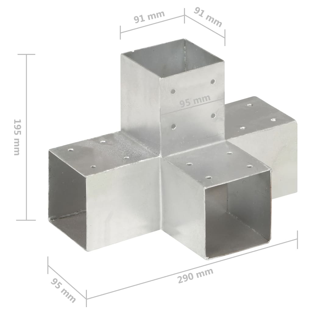 Connettori per Pali a Forma di X 4 pz in Metallo Zincato 91x91 mm | homemem39
