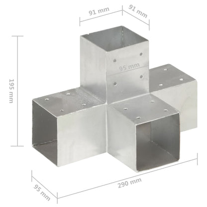 Connettori per Pali a Forma di X 4 pz in Metallo Zincato 91x91 mm | homemem39