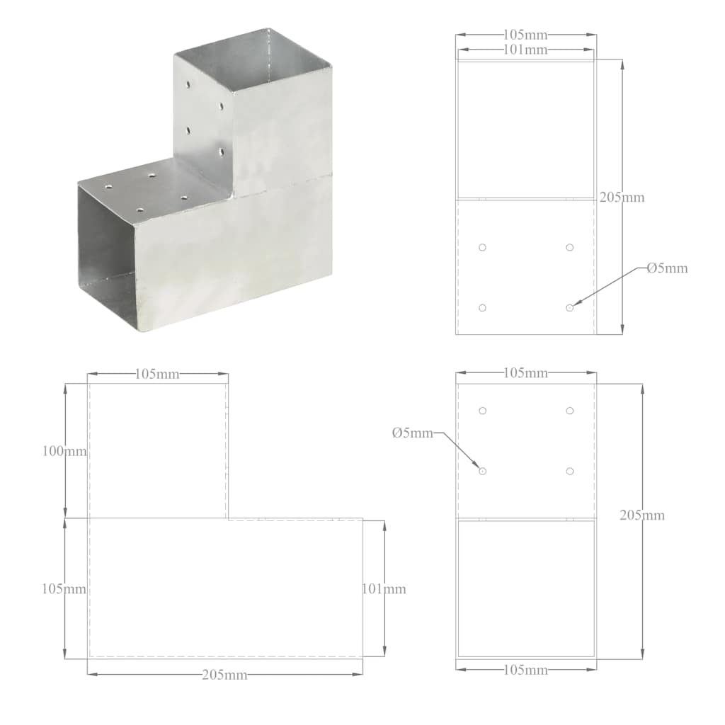 Connettore per Pali a Forma di L in Metallo Zincato 101x101 mm | homemem39